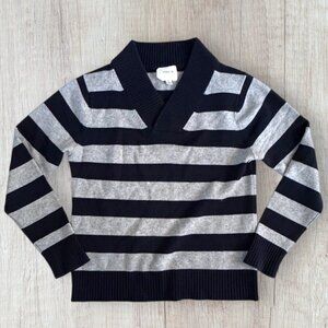 HYDEN YOO New York Navy Blue Gray Stripe Wool Cashmere Blend Sweater Mens M